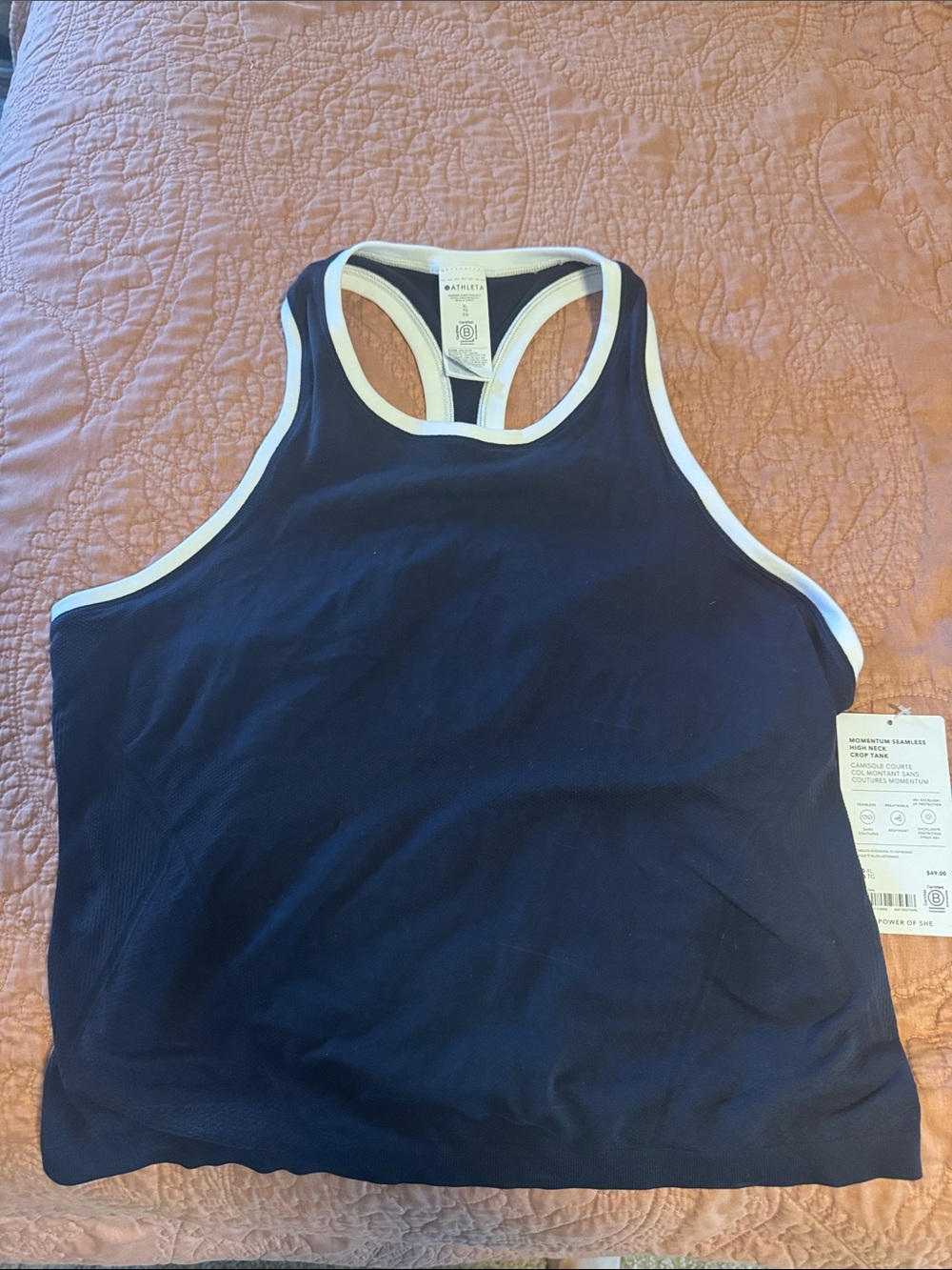 Athleta Momentum Seamless High Neck Crop Tank with White Trim